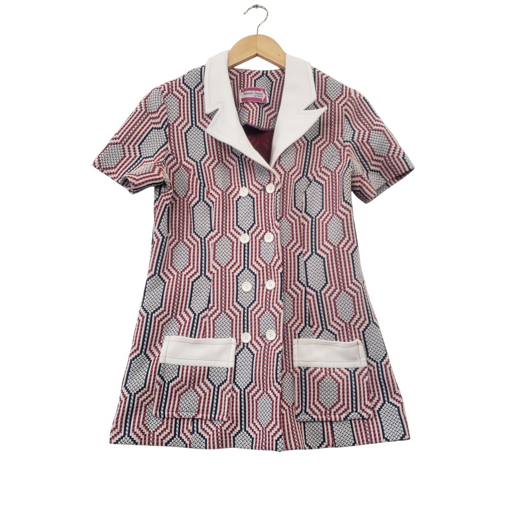 Moody Street Puritan Vintage 60s Dress Small Red White Blue Geometric Mod Mini